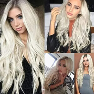 LONG WAVY OMBRE PLATINUM MID PART SYNTHETIC WIG